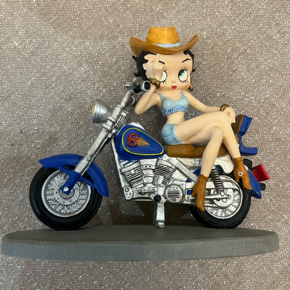 Betty Boop (Rare) Cowgirl Figurine on Blue Motorcycle